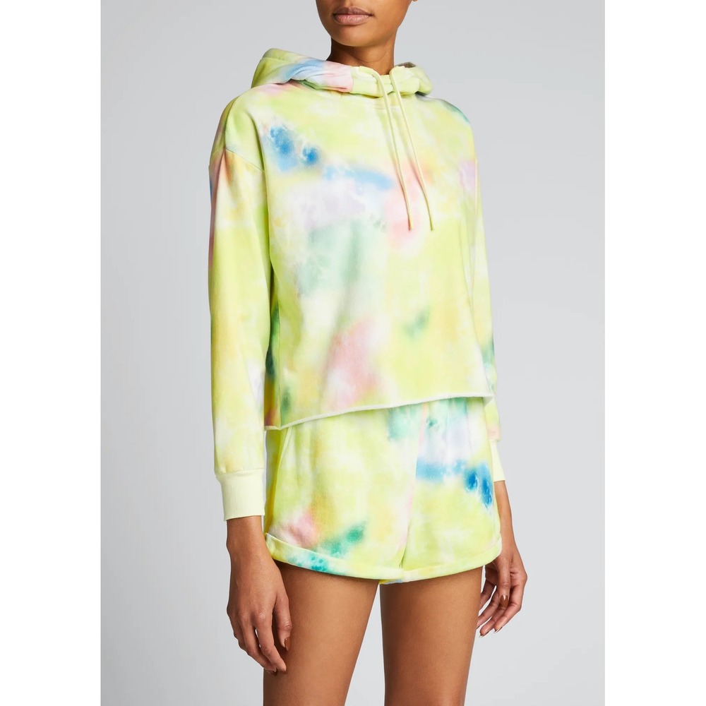 ALICE + OLIVIA Niki Funnel Neck Cropped Hoodie‎ in Beachside Tie Dye Size M